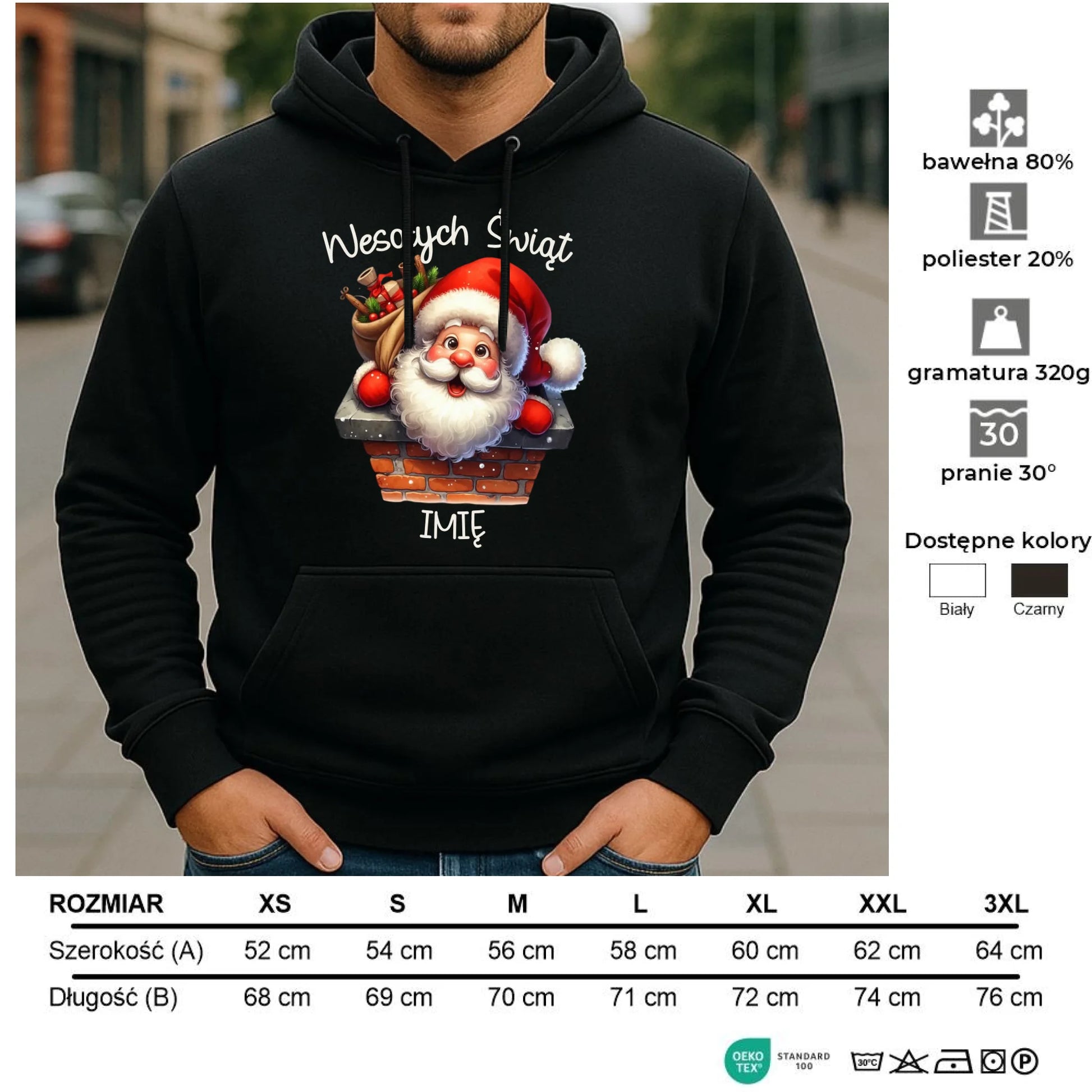 Bluza męska z kapturem świąteczna - prezent na Mikołajki Mikołaj - personalizowana BN08 - StoryCups.pl
