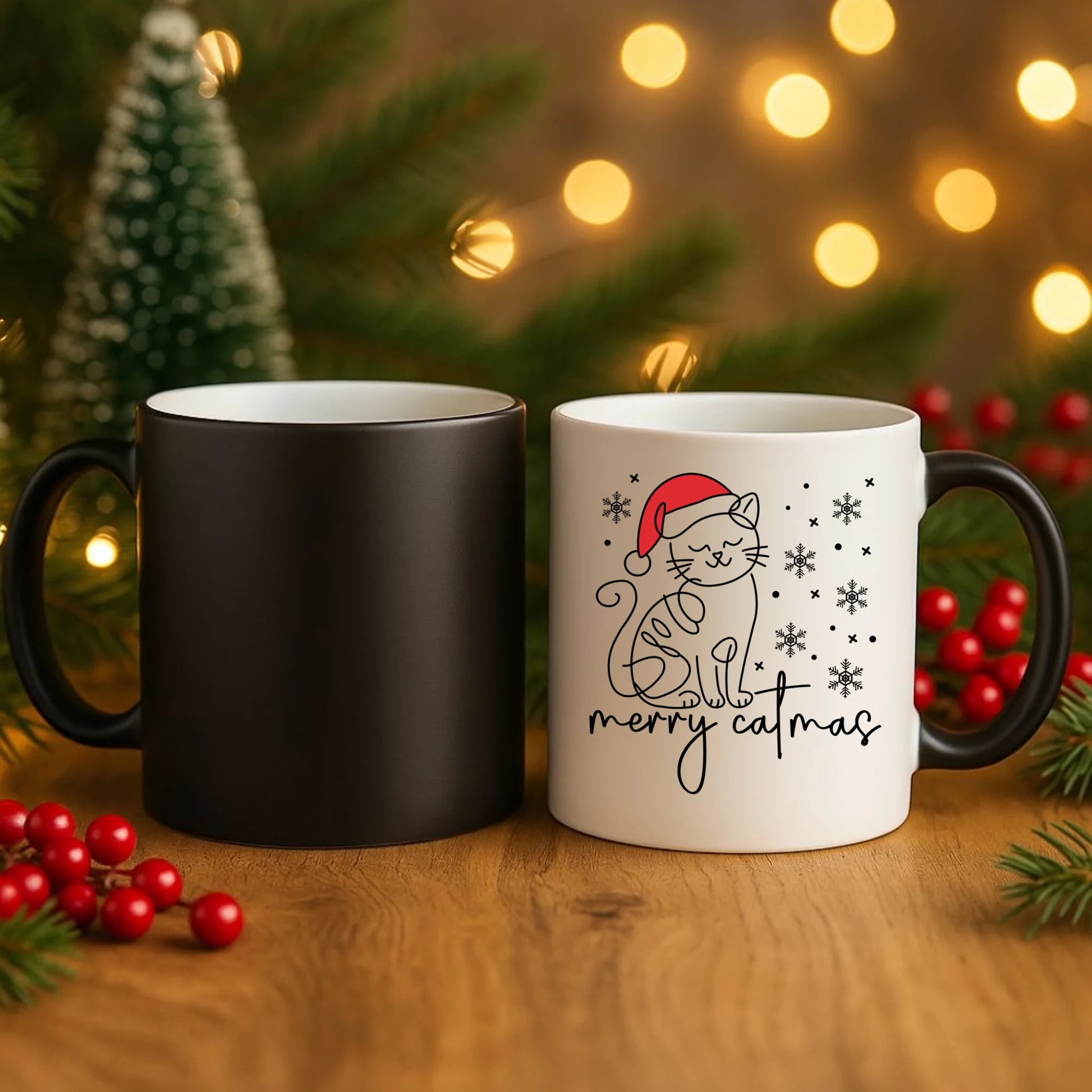 Kubek magiczny świąteczny - prezent dla kociary - Merry catmas BN151 - StoryCups.pl
