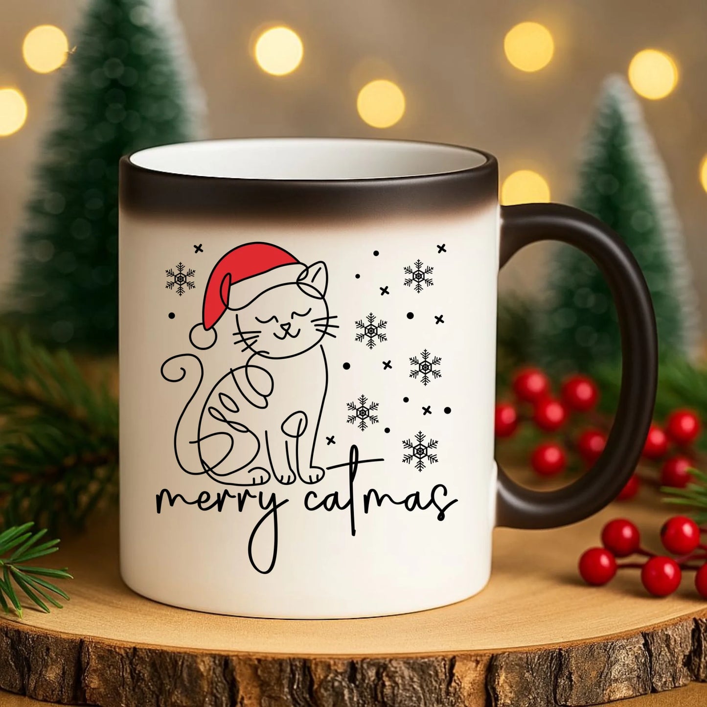Kubek magiczny świąteczny - prezent dla kociary - Merry catmas BN151 - StoryCups.pl