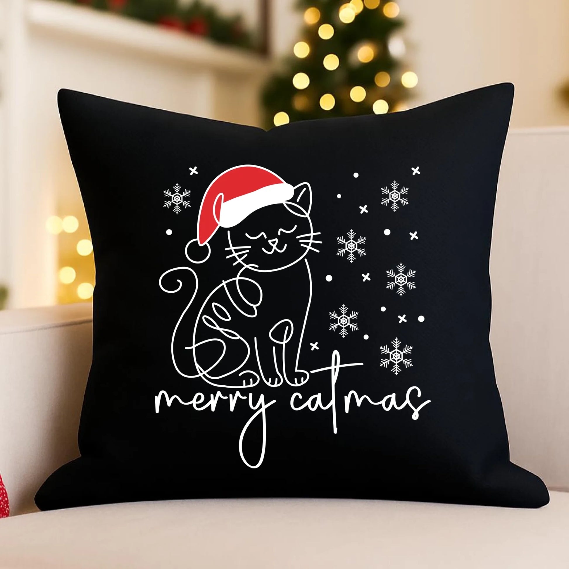 Poduszka dekoracyjna świąteczna - prezent dla kociary - Merry catmas BN151 - StoryCups.pl