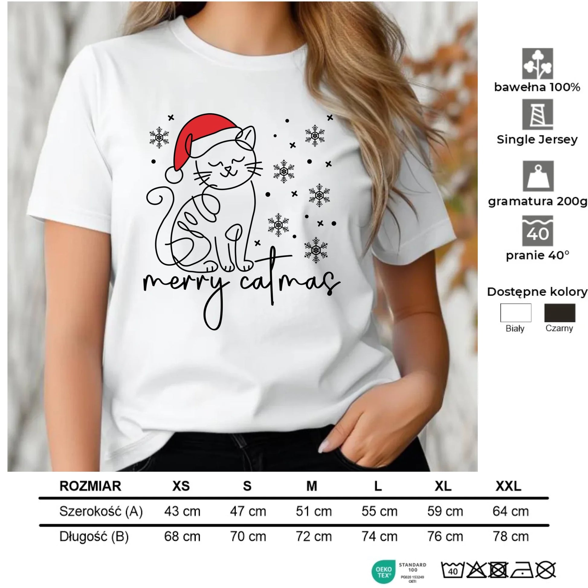 Koszulka damska świąteczna - prezent dla kociary - Merry catmas BN151 - StoryCups.pl