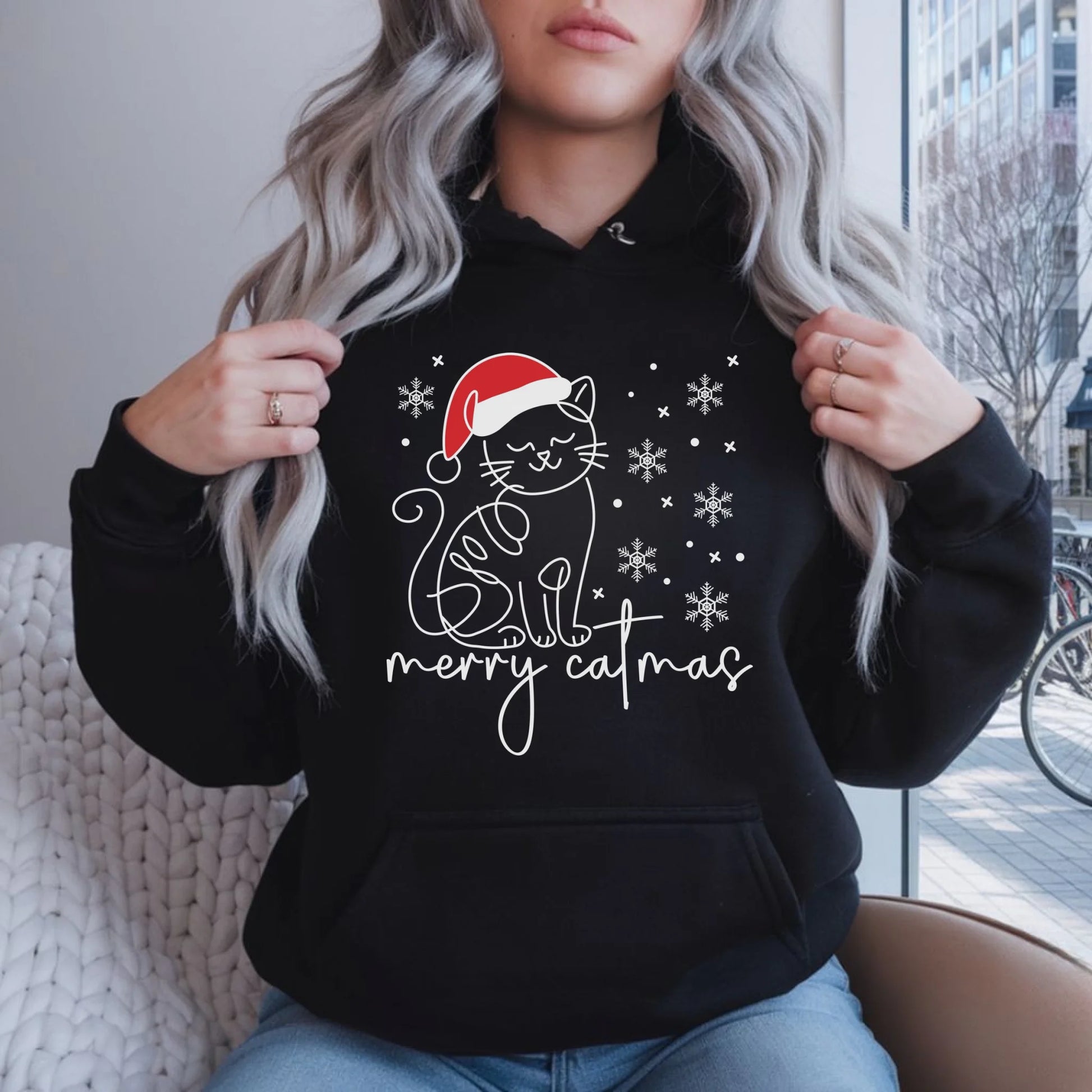 Bluza damska z kapturem świąteczna - prezent dla kociary - Merry catmas BN151 - StoryCups.pl