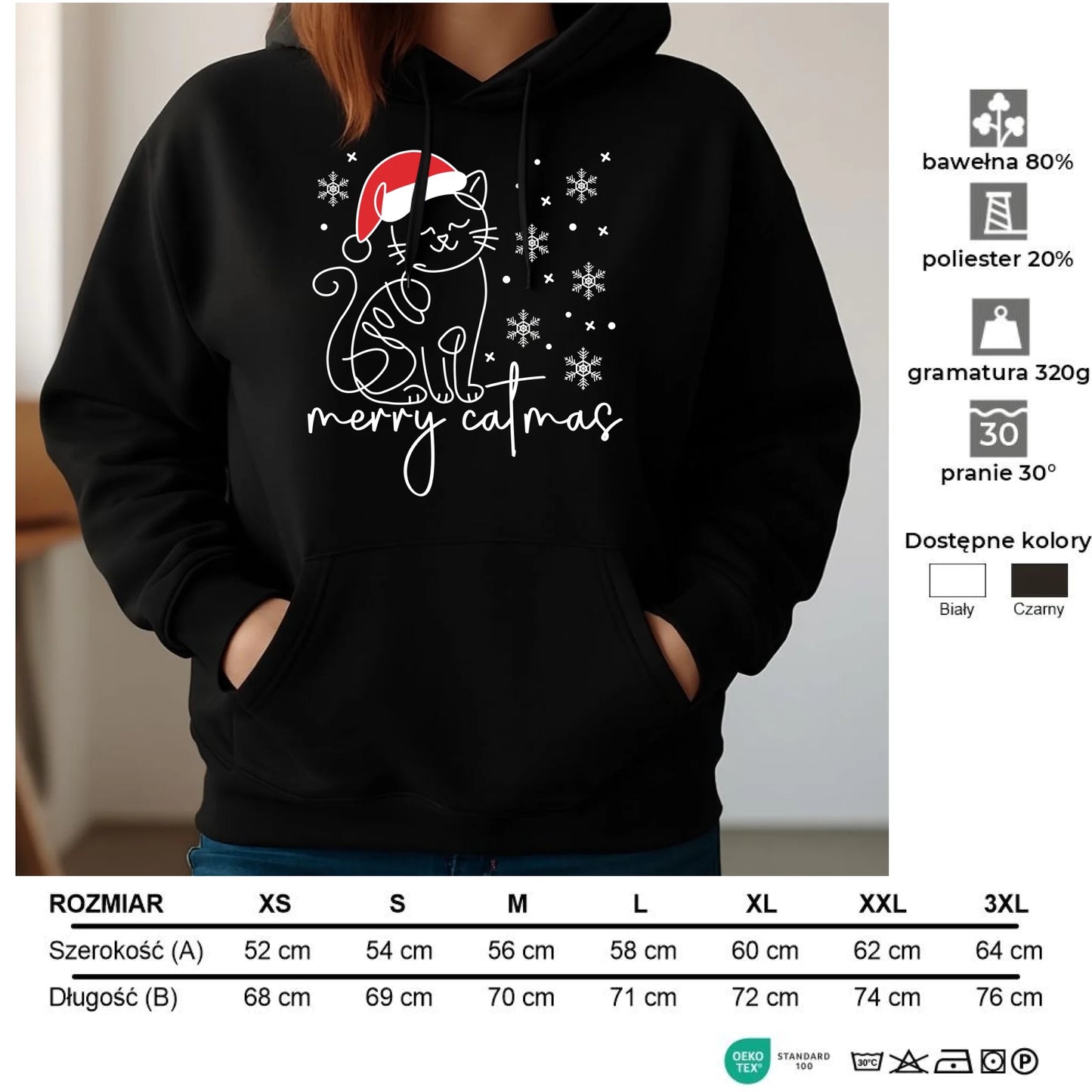 Bluza damska z kapturem świąteczna - prezent dla kociary - Merry catmas BN151 - StoryCups.pl