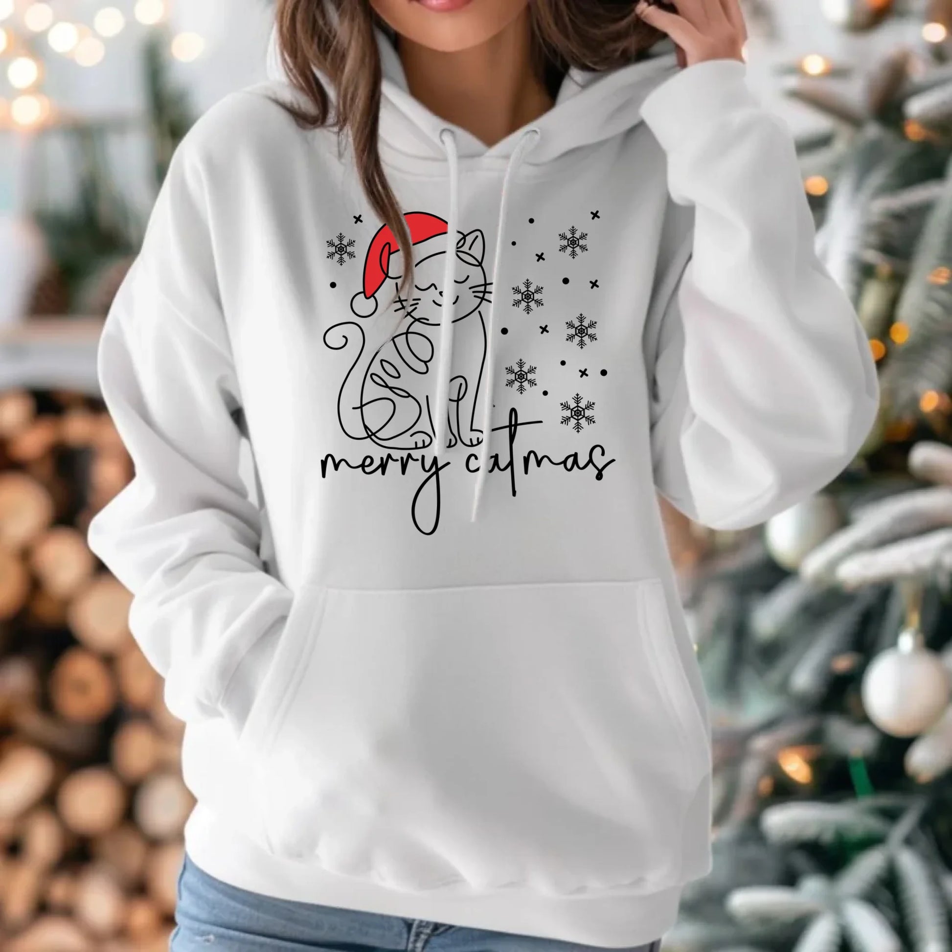 Bluza damska z kapturem świąteczna - prezent dla kociary - Merry catmas BN151 - StoryCups.pl