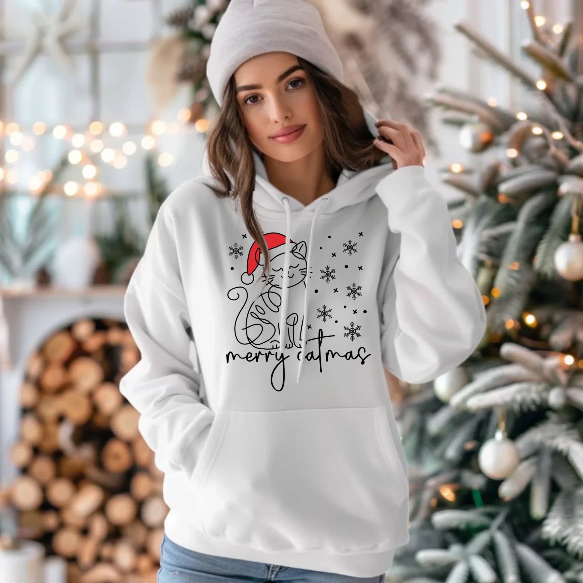 Bluza damska z kapturem świąteczna - prezent dla kociary - Merry catmas BN151 - StoryCups.pl