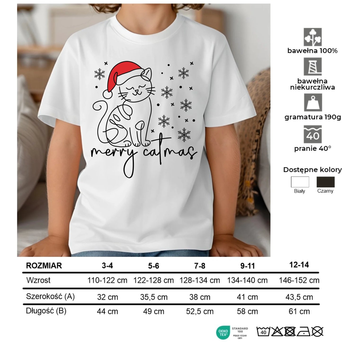 Koszulka dziecięca świąteczna - Kot Merry catmas BN151 - StoryCups.pl