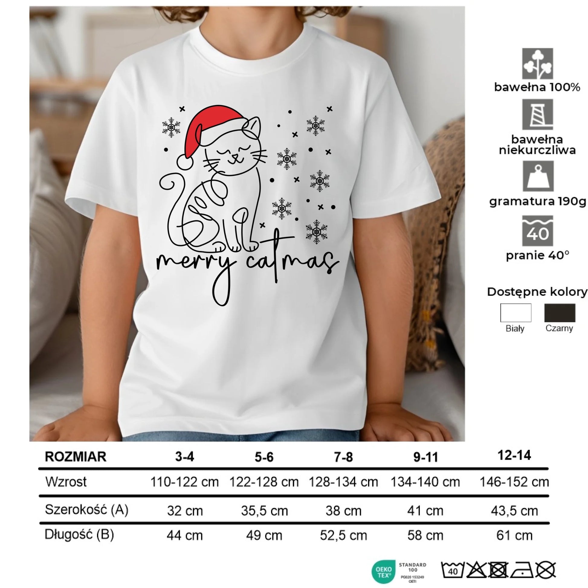 Koszulka dziecięca świąteczna - Kot Merry catmas BN151 - StoryCups.pl