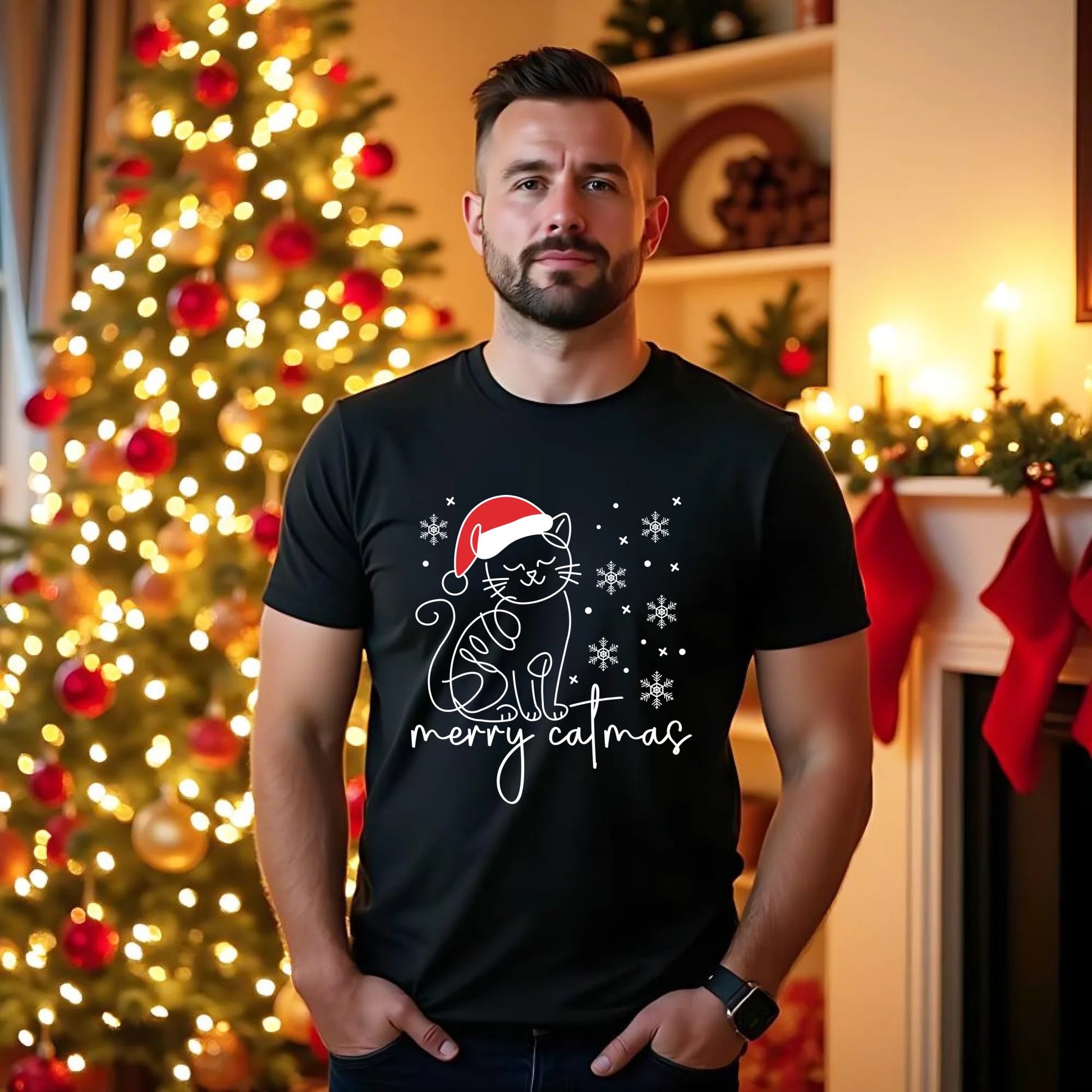Koszulka męska świąteczna - Kot Merry catmas BN151 - StoryCups.pl
