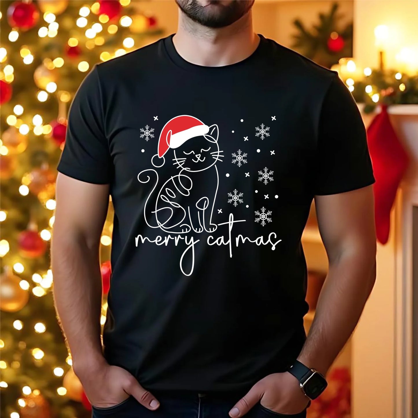 Koszulka męska świąteczna - Kot Merry catmas BN151 - StoryCups.pl