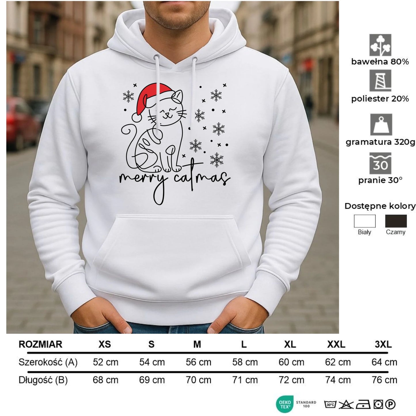 Bluza męska z kapturem świąteczna - Kot Merry catmas BN151 - StoryCups.pl