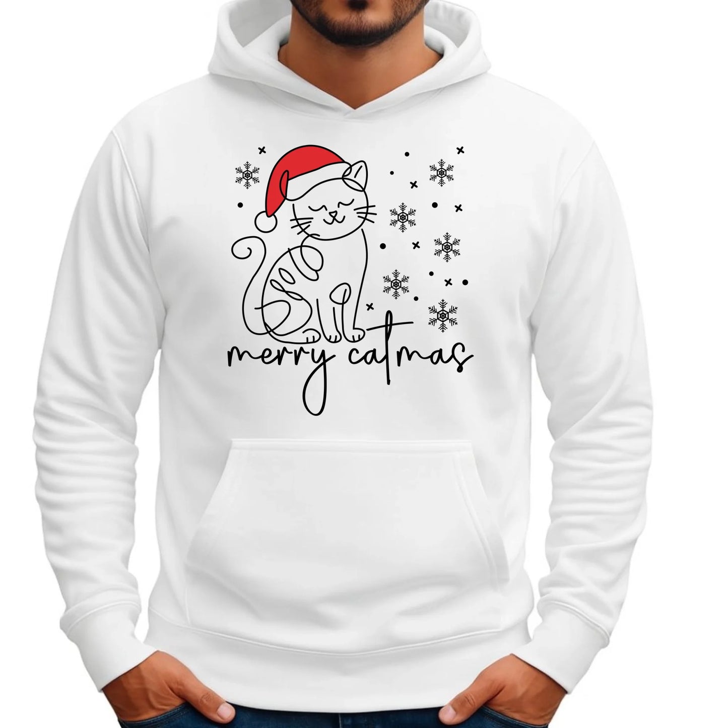 Bluza męska z kapturem świąteczna - Kot Merry catmas BN151 - StoryCups.pl