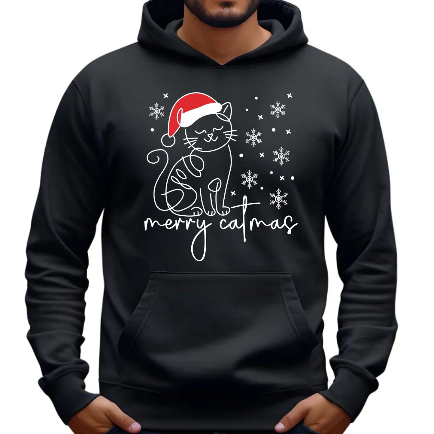 Bluza męska z kapturem świąteczna - Kot Merry catmas BN151 - StoryCups.pl