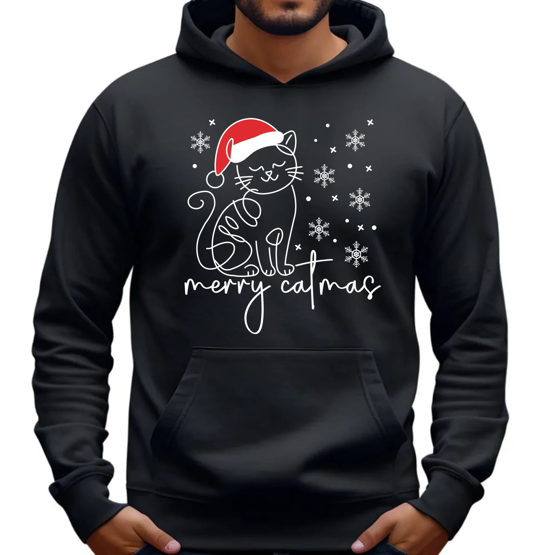 Bluza męska z kapturem świąteczna - Kot Merry catmas BN151 - StoryCups.pl