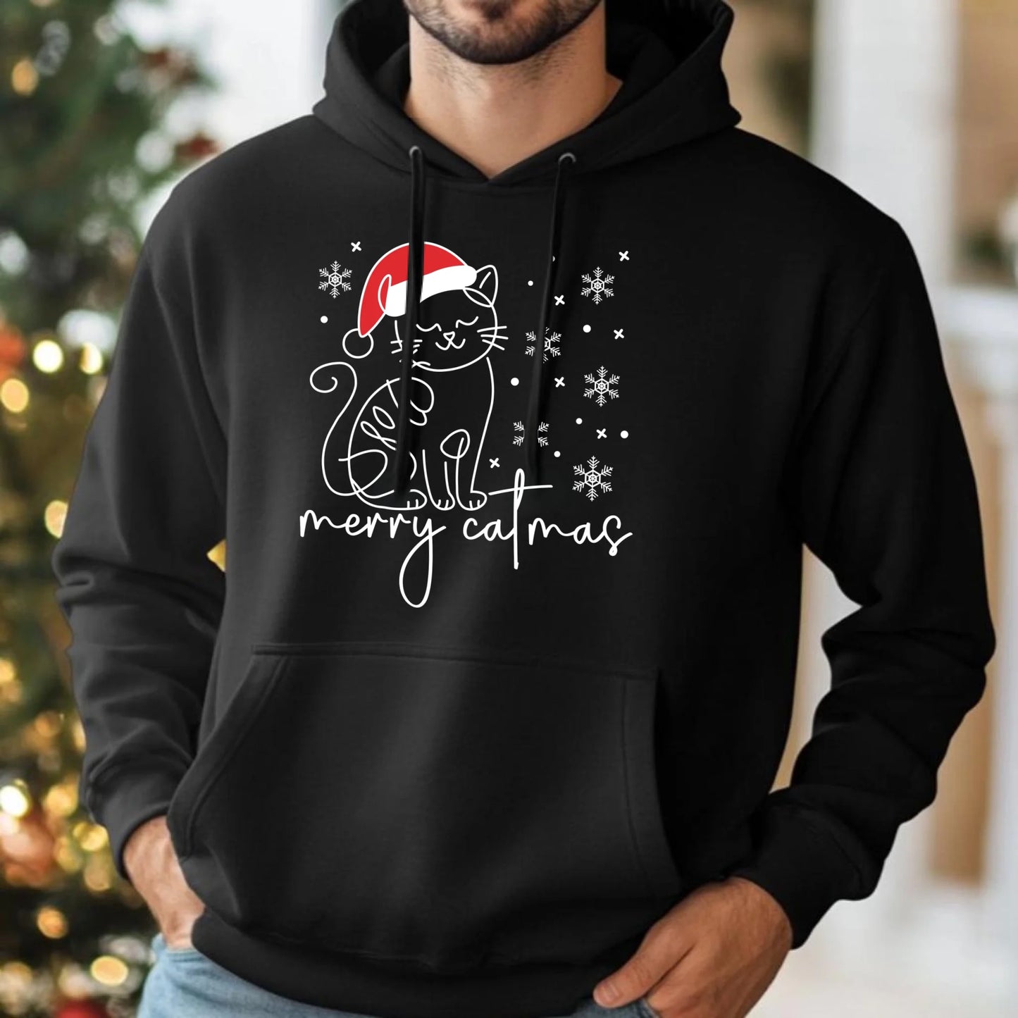 Bluza męska z kapturem świąteczna - Kot Merry catmas BN151 - StoryCups.pl