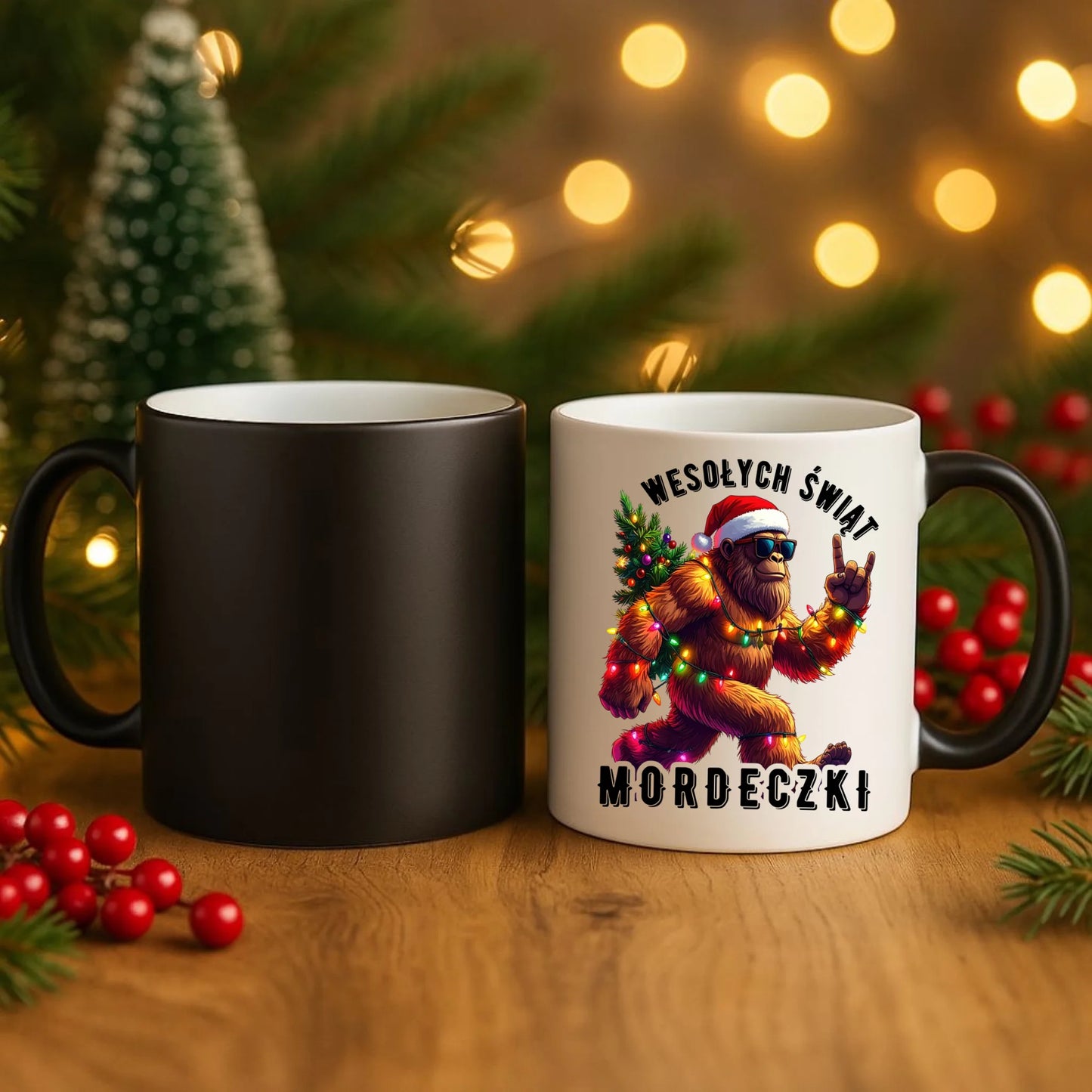 Kubek magiczny świąteczny - prezent na święta - Yeti Wesołych Świąt mordeczki BN152 - StoryCups.pl