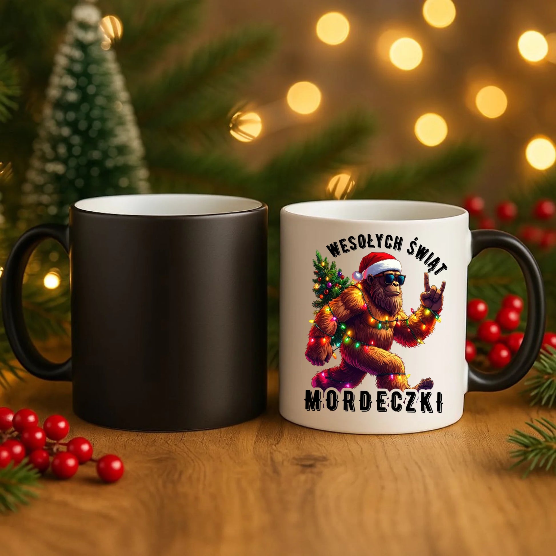 Kubek magiczny świąteczny - prezent na święta - Yeti Wesołych Świąt mordeczki BN152 - StoryCups.pl