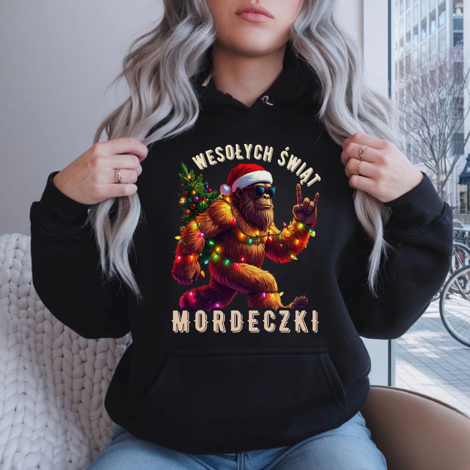 Bluza damska z kapturem świąteczna - prezent na święta - Yeti Wesołych Świąt mordeczki BN152 - StoryCups.pl