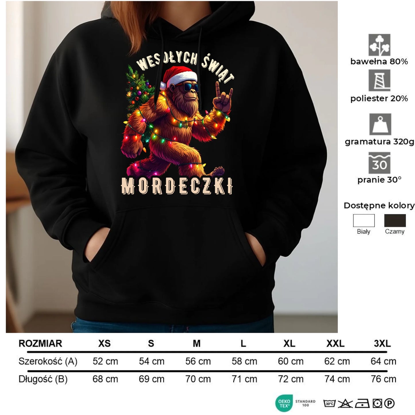 Bluza damska z kapturem świąteczna - prezent na święta - Yeti Wesołych Świąt mordeczki BN152 - StoryCups.pl