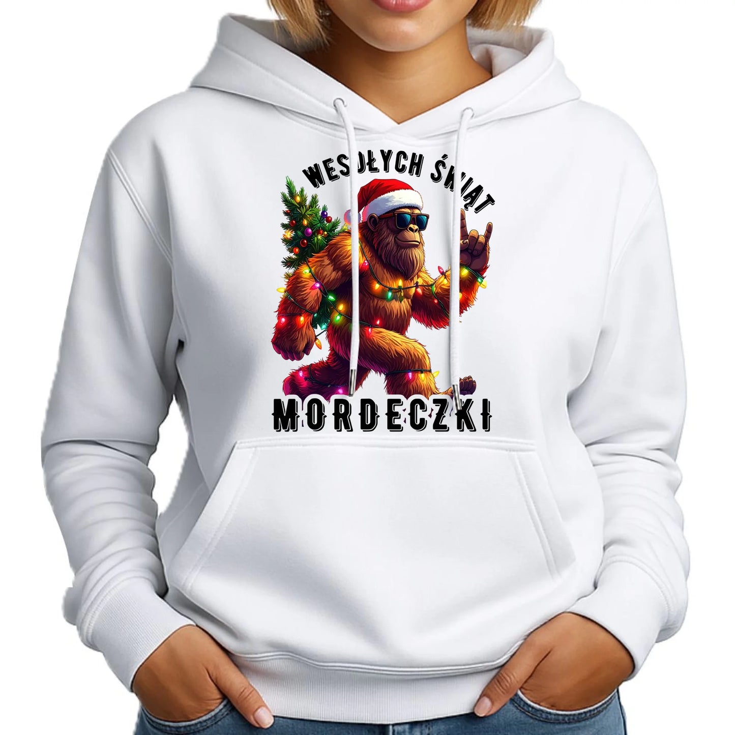 Bluza damska z kapturem świąteczna - prezent na święta - Yeti Wesołych Świąt mordeczki BN152 - StoryCups.pl