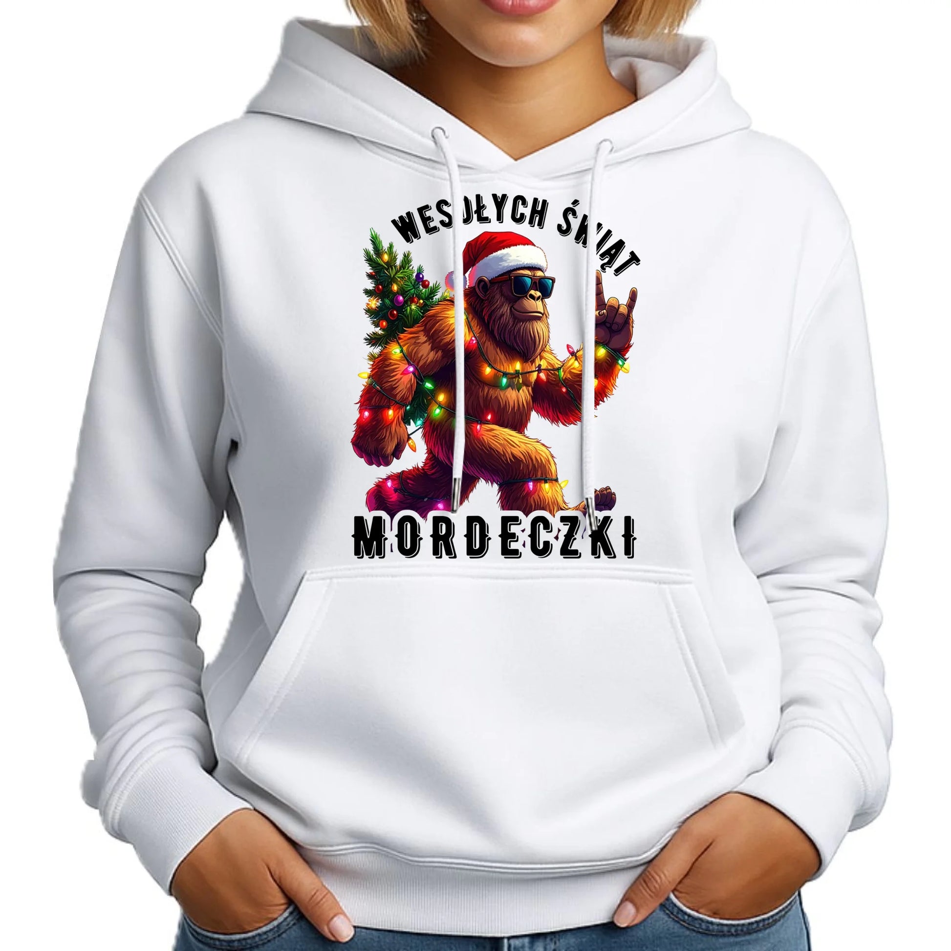 Bluza damska z kapturem świąteczna - prezent na święta - Yeti Wesołych Świąt mordeczki BN152 - StoryCups.pl