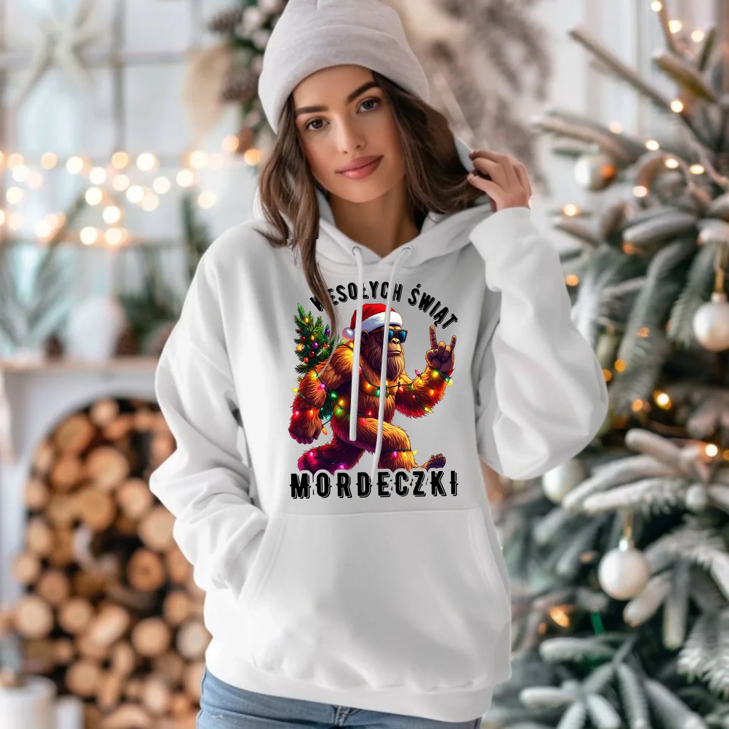 Bluza damska z kapturem świąteczna - prezent na święta - Yeti Wesołych Świąt mordeczki BN152 - StoryCups.pl