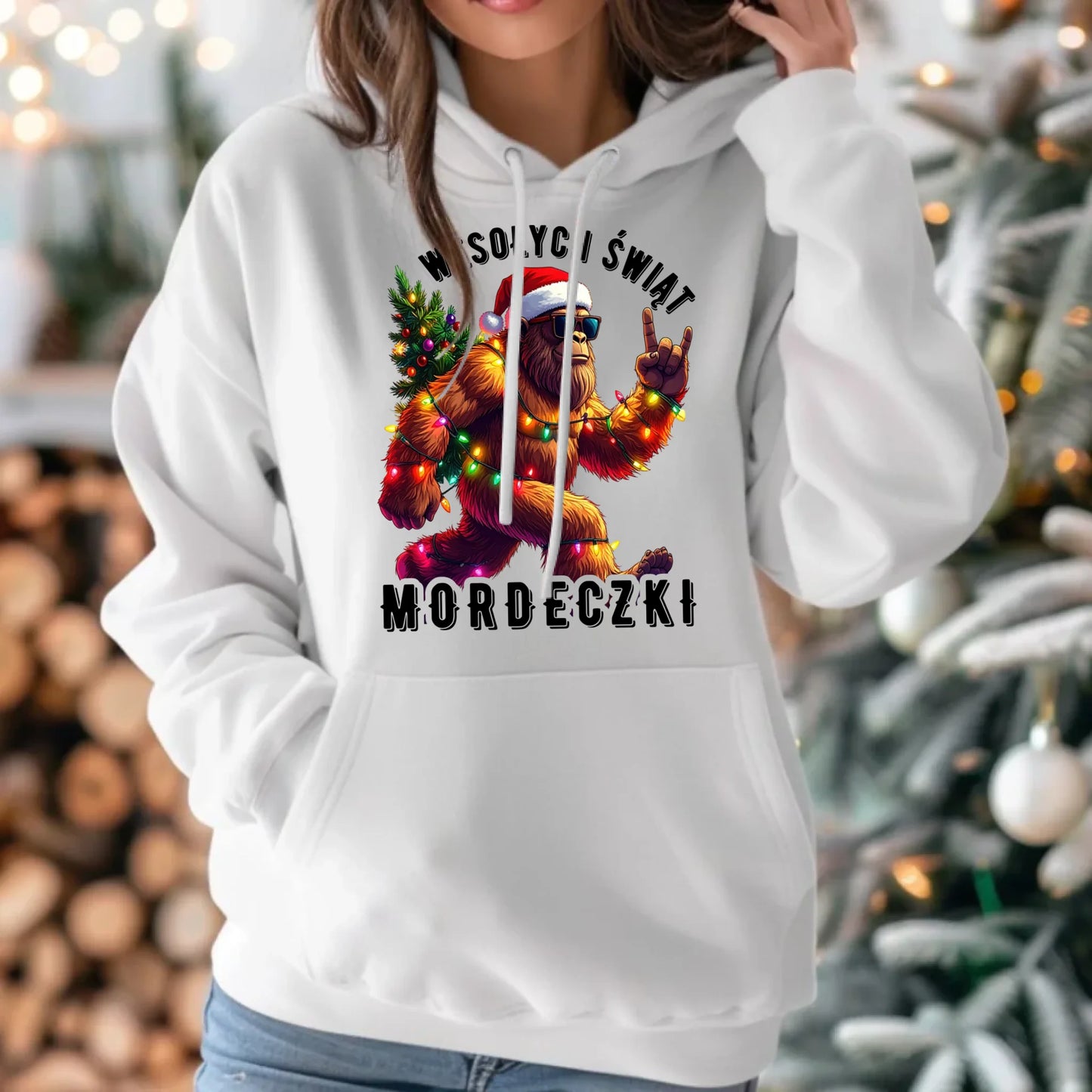 Bluza damska z kapturem świąteczna - prezent na święta - Yeti Wesołych Świąt mordeczki BN152 - StoryCups.pl