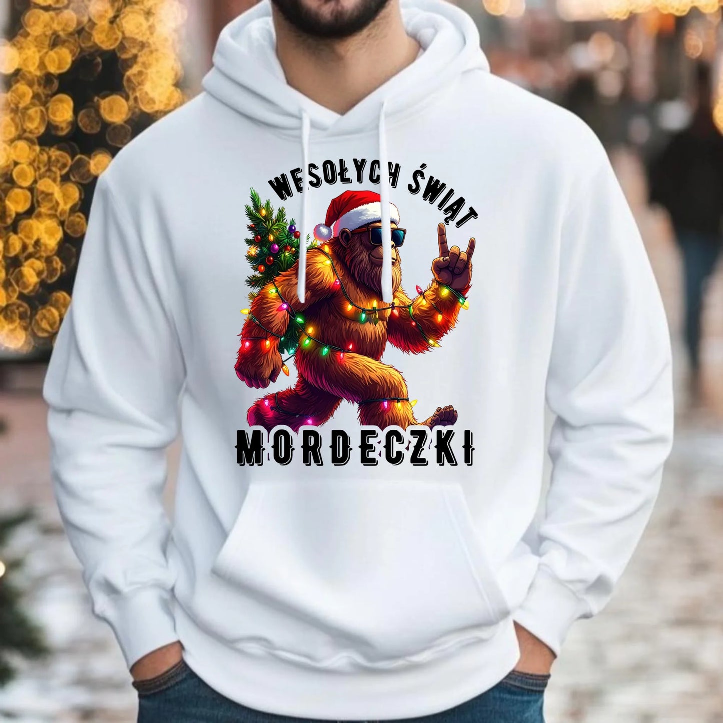 Bluza męska z kapturem świąteczna - prezent na święta - Yeti Wesołych Świąt mordeczki BN152 - StoryCups.pl