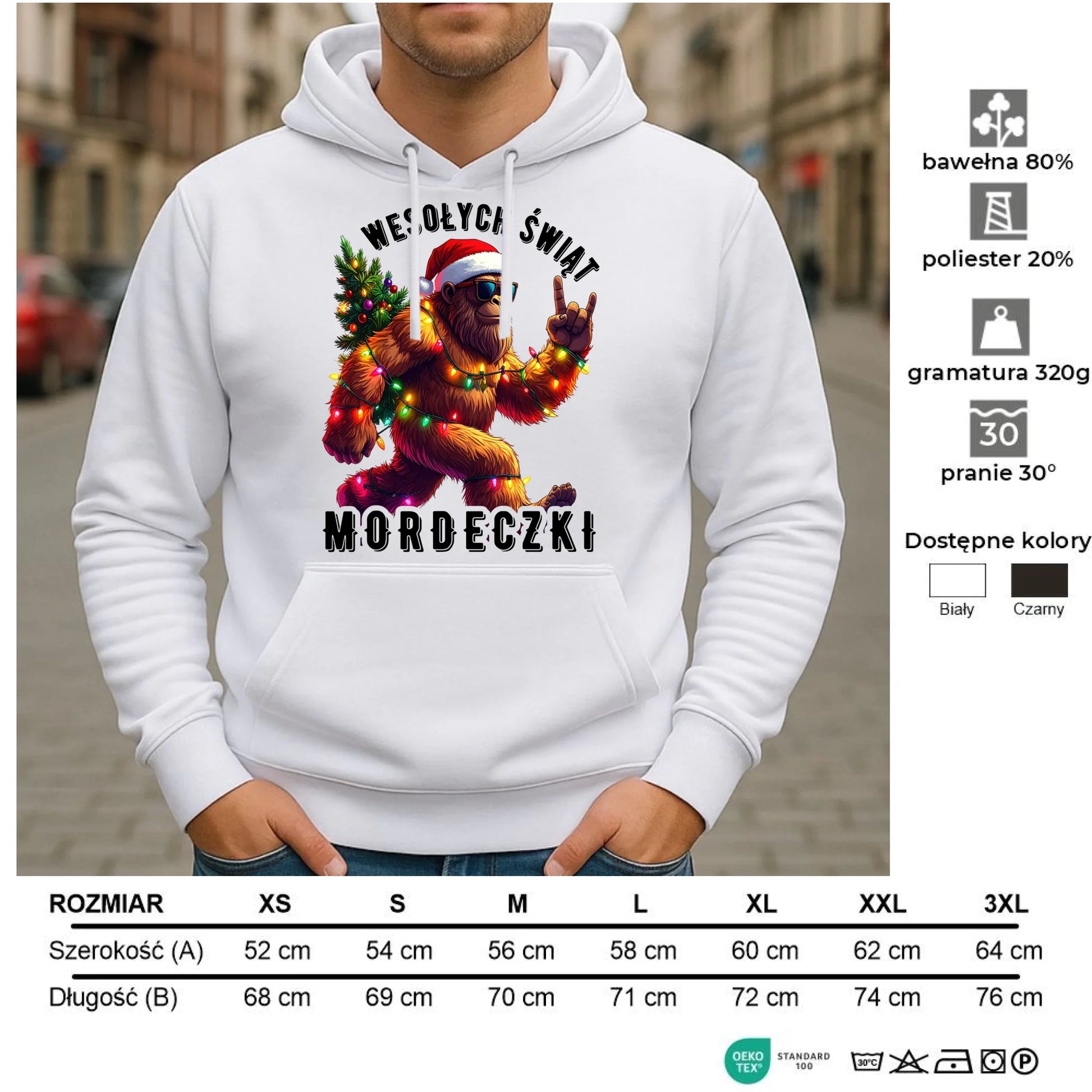 Bluza męska z kapturem świąteczna - prezent na święta - Yeti Wesołych Świąt mordeczki BN152 - StoryCups.pl
