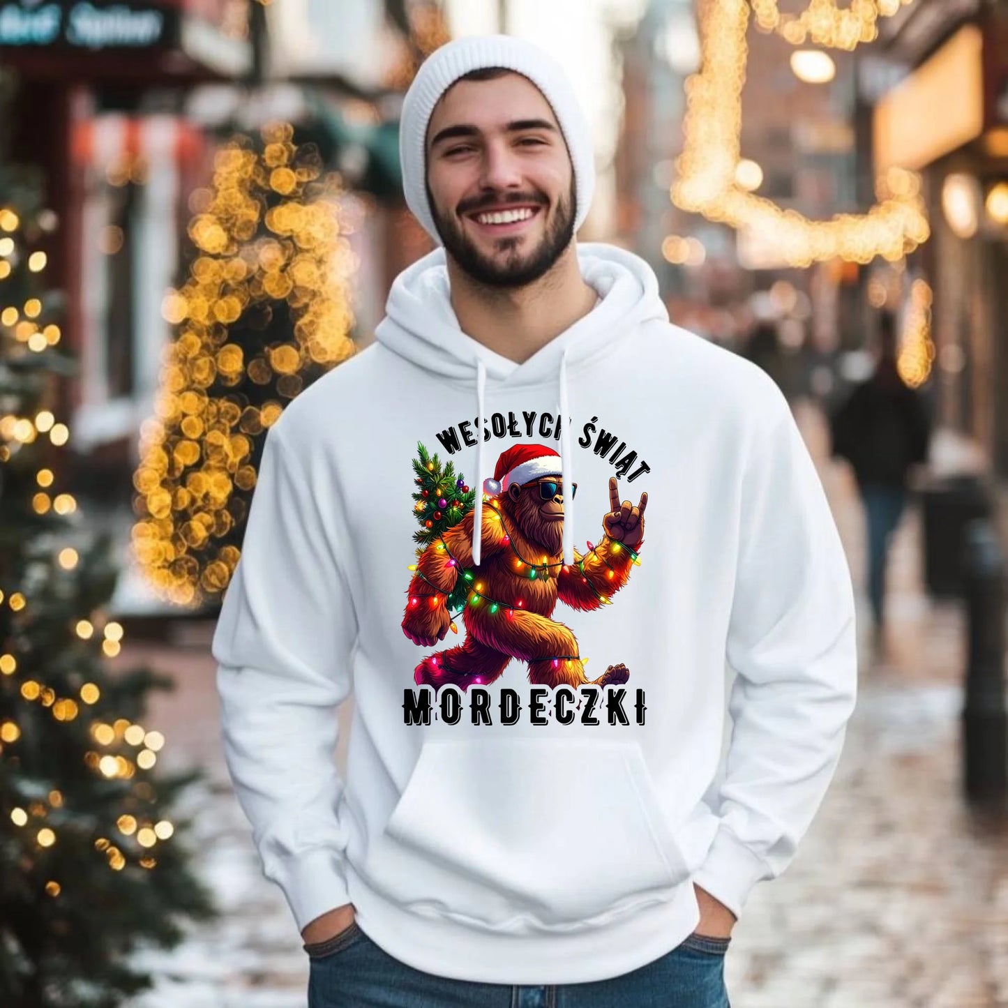 Bluza męska z kapturem świąteczna - prezent na święta - Yeti Wesołych Świąt mordeczki BN152 - StoryCups.pl