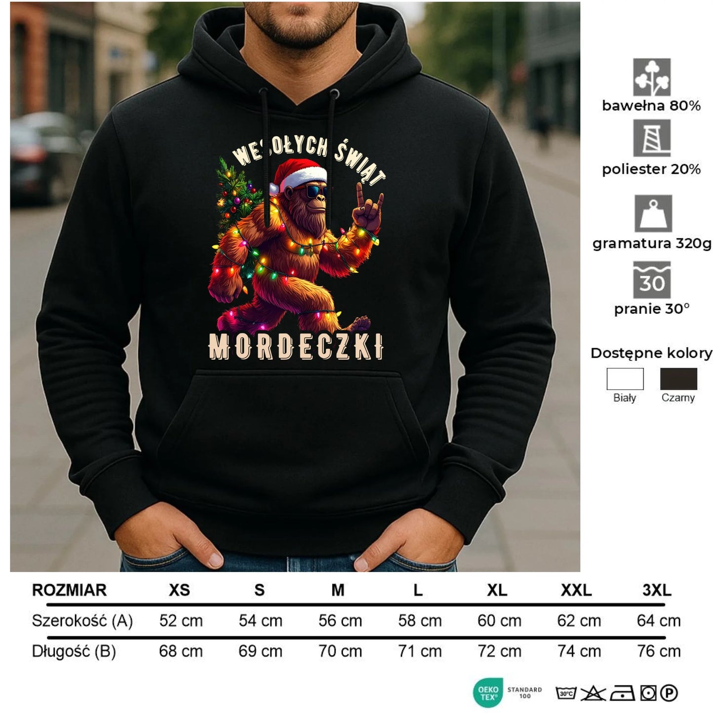 Bluza męska z kapturem świąteczna - prezent na święta - Yeti Wesołych Świąt mordeczki BN152 - StoryCups.pl