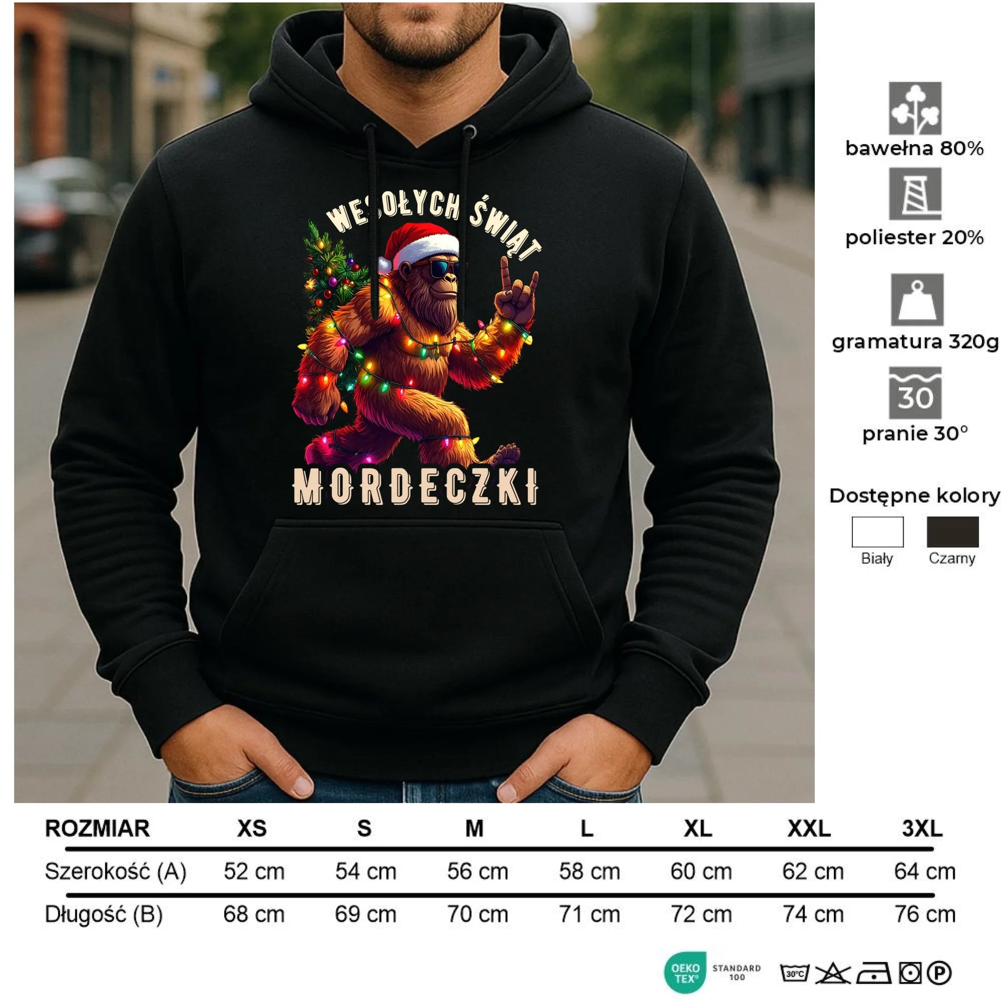 Bluza męska z kapturem świąteczna - prezent na święta - Yeti Wesołych Świąt mordeczki BN152 - StoryCups.pl