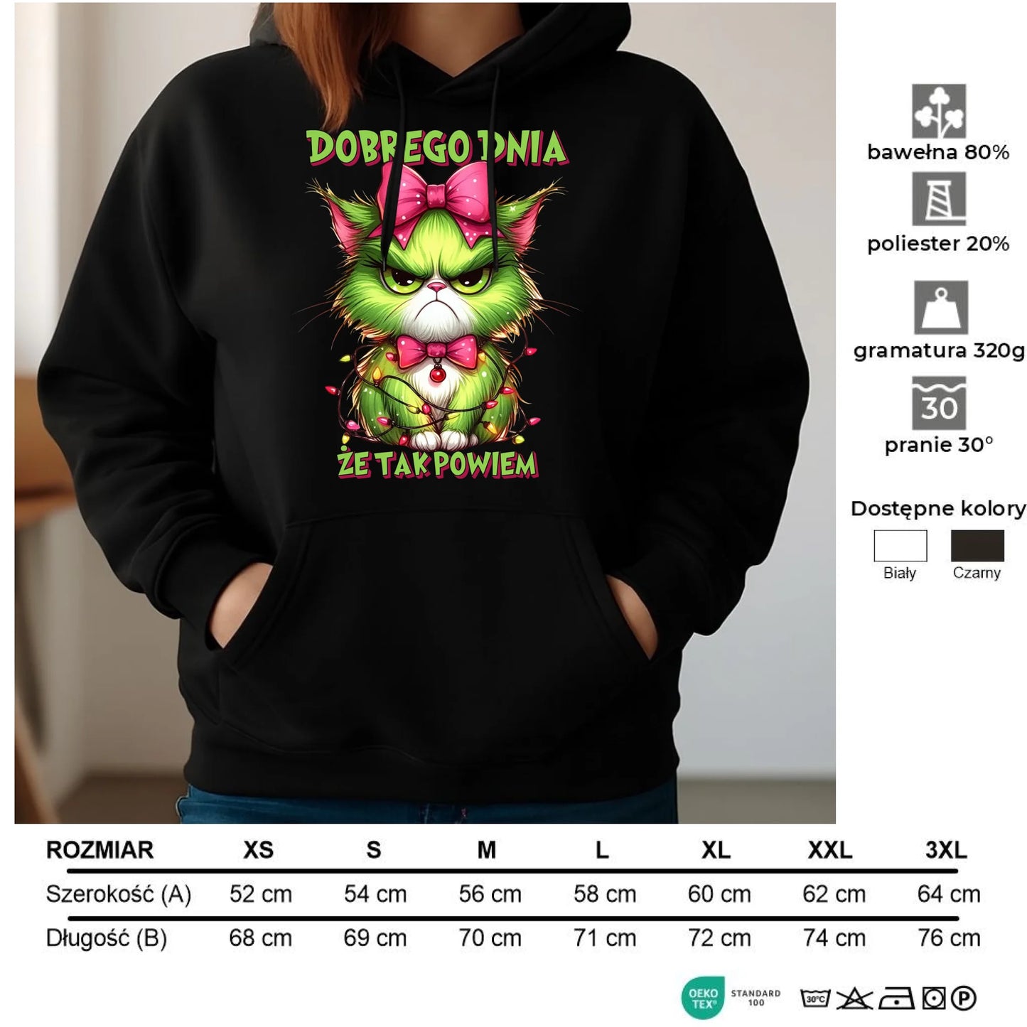 Bluza damska z kapturem świąteczna - prezent dla niej - Grinch dobrego dnia, że tak powiem BN153 - StoryCups.pl