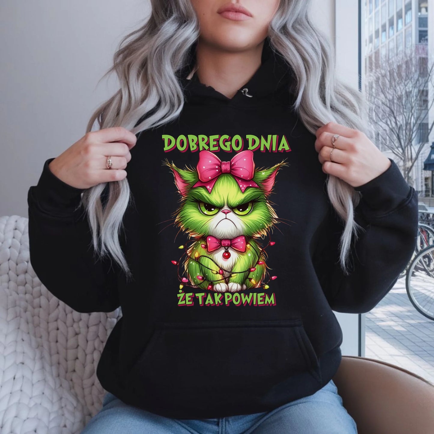 Bluza damska z kapturem świąteczna - prezent dla niej - Grinch dobrego dnia, że tak powiem BN153 - StoryCups.pl