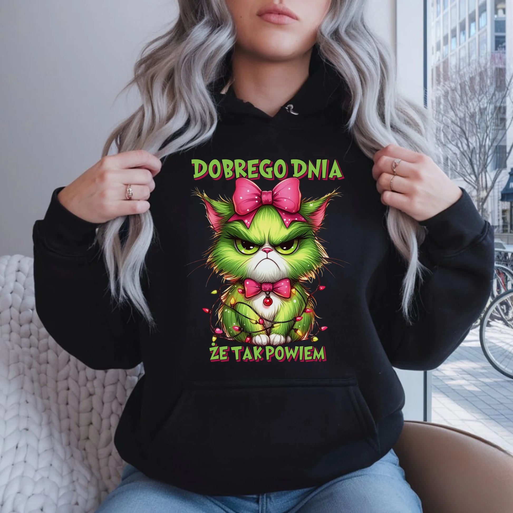 Bluza damska z kapturem świąteczna - prezent dla niej - Grinch dobrego dnia, że tak powiem BN153 - StoryCups.pl