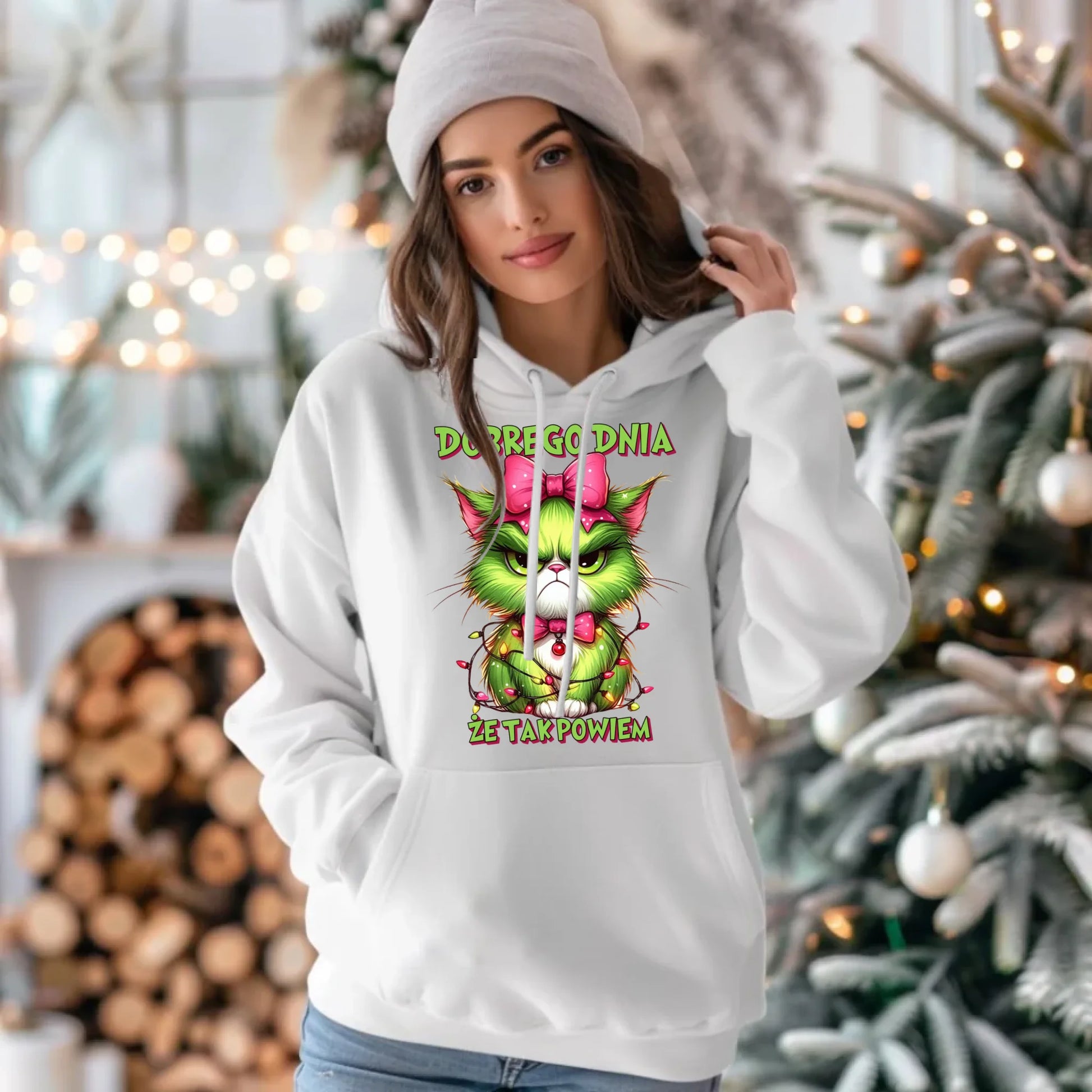 Bluza damska z kapturem świąteczna - prezent dla niej - Grinch dobrego dnia, że tak powiem BN153 - StoryCups.pl