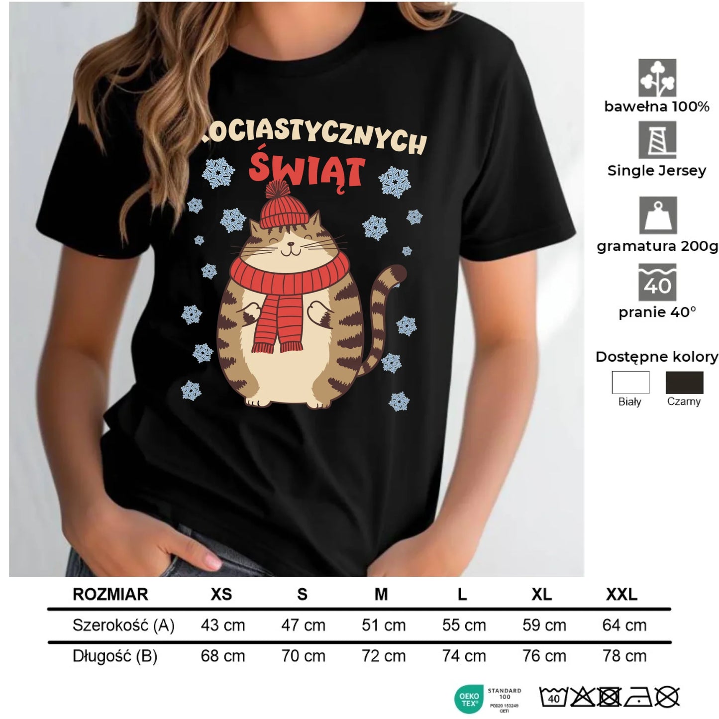 Koszulka damska świąteczna - prezent na święta - Kociastycznych świąt BN154 - StoryCups.pl