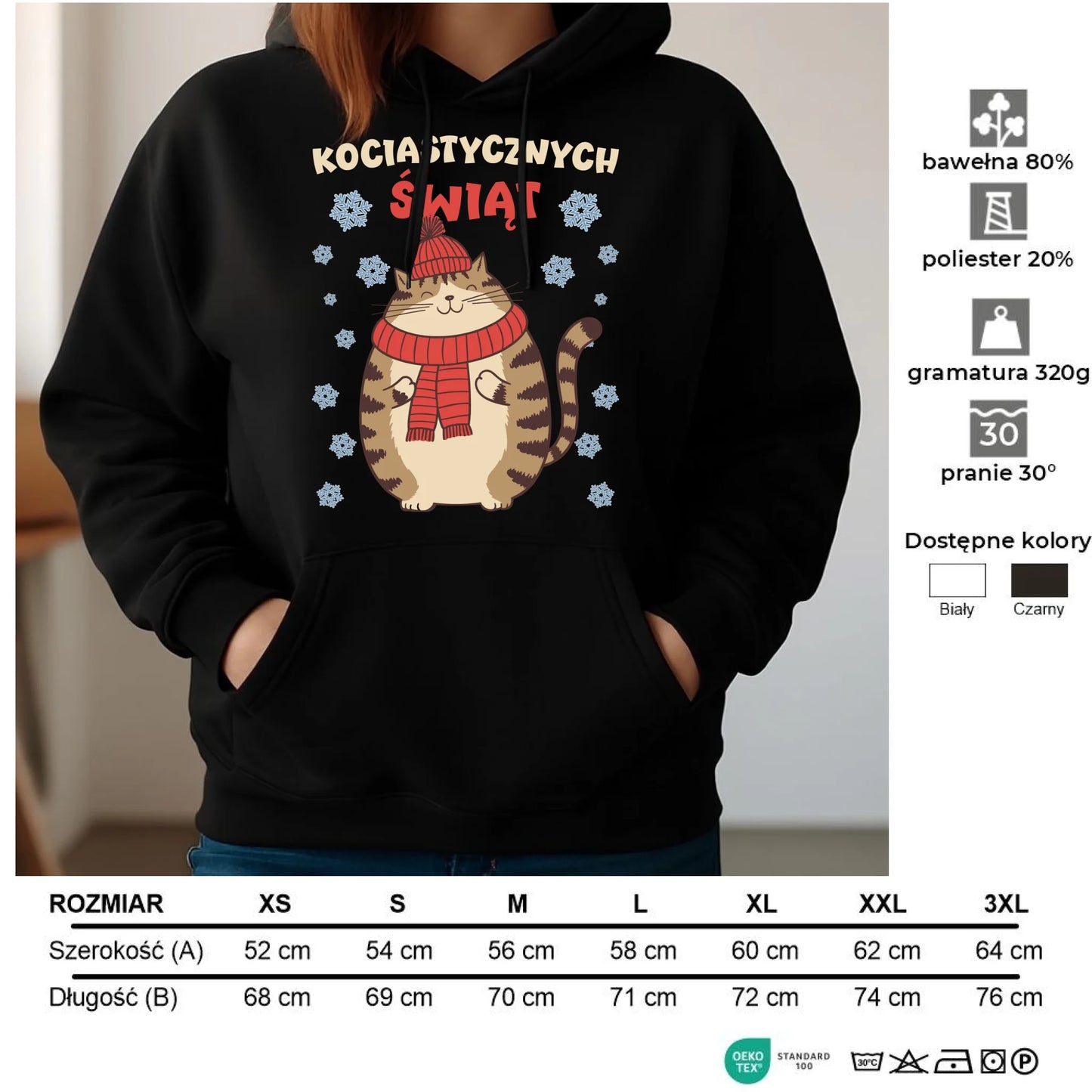 Bluza damska z kapturem świąteczna - prezent na święta - Kociastycznych świąt BN154 - StoryCups.pl