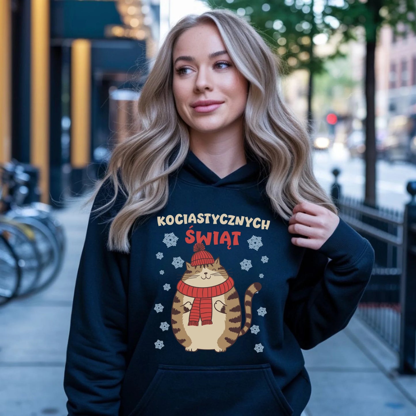 Bluza damska z kapturem świąteczna - prezent na święta - Kociastycznych świąt BN154 - StoryCups.pl