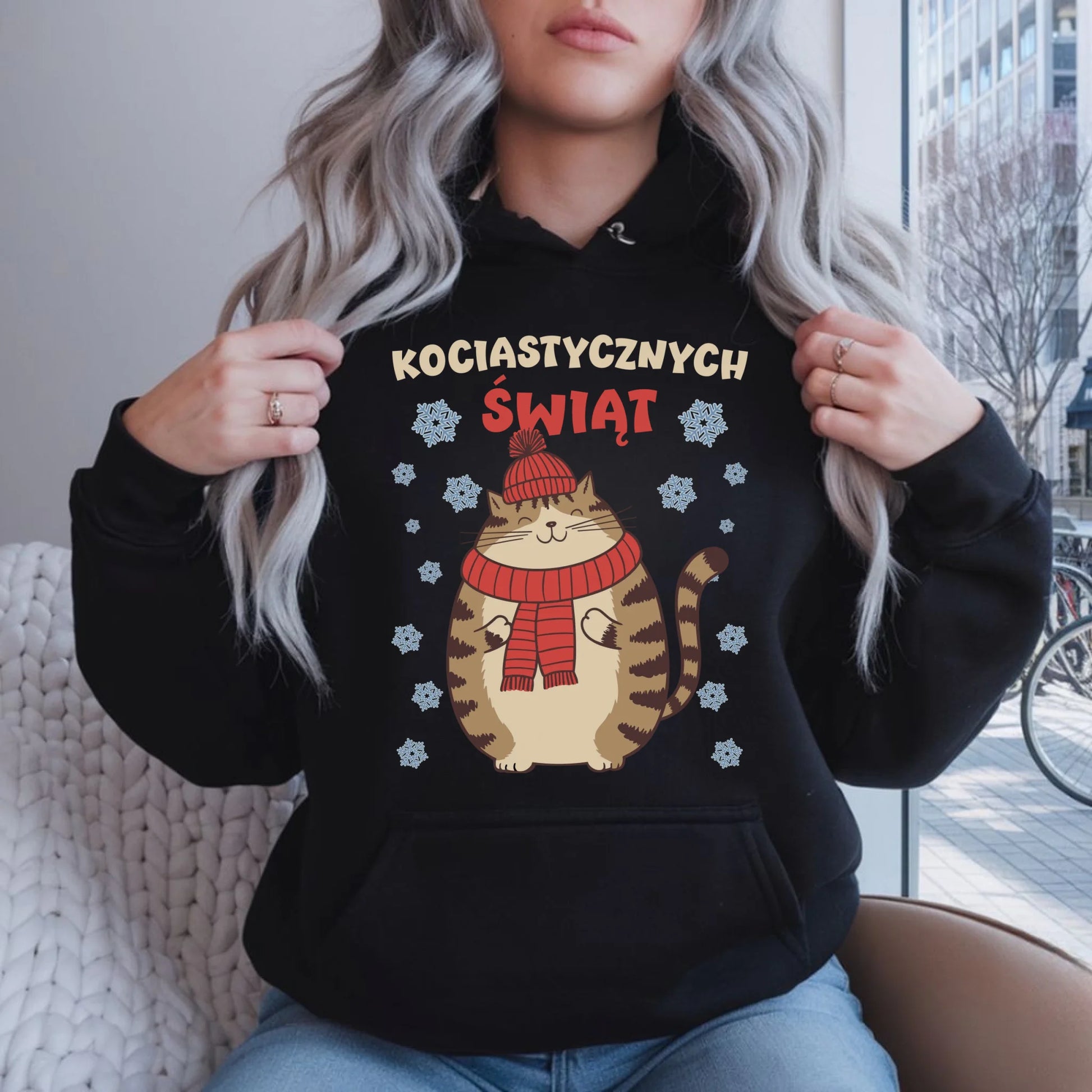 Bluza damska z kapturem świąteczna - prezent na święta - Kociastycznych świąt BN154 - StoryCups.pl