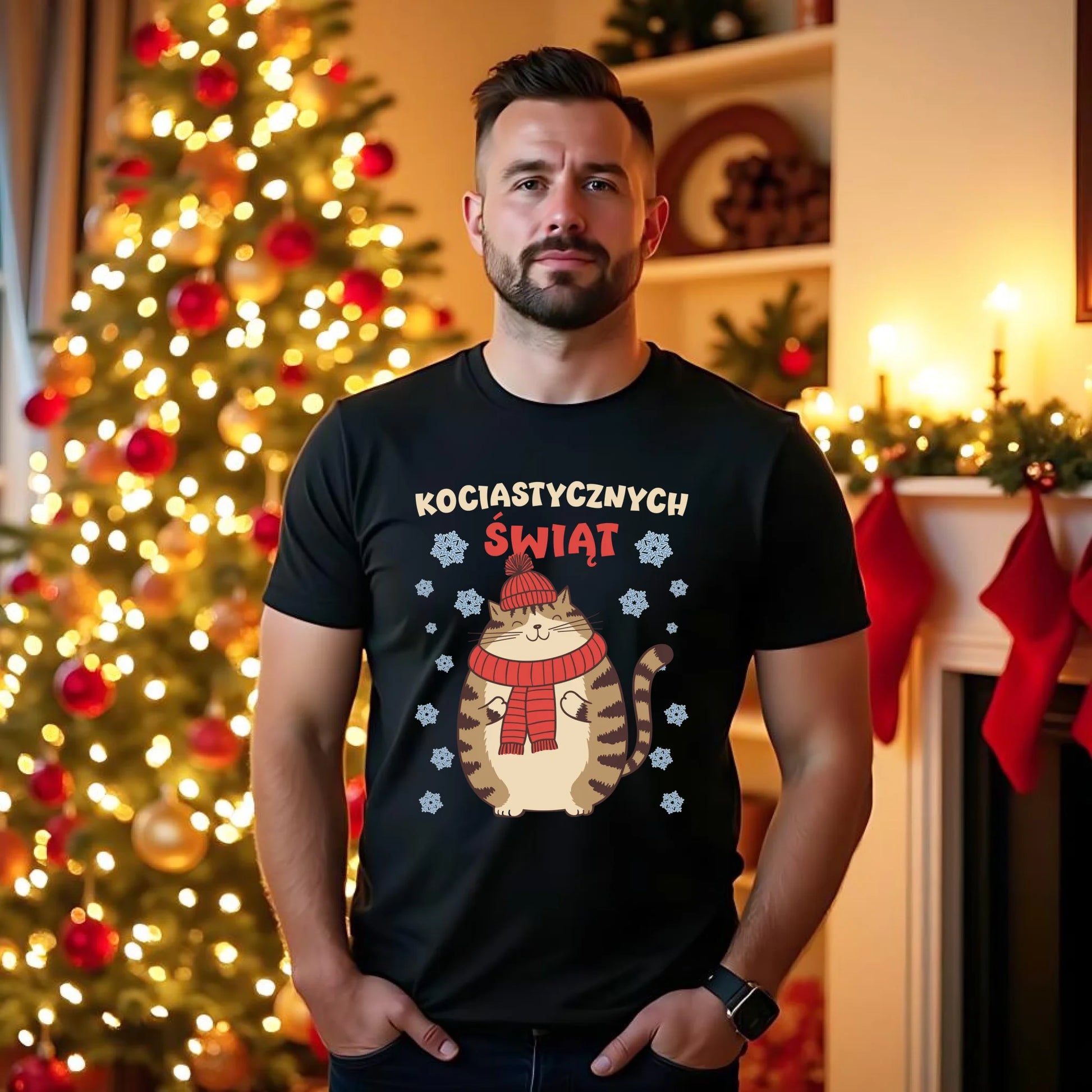 Koszulka męska świąteczna - prezent na święta - Kociastycznych świąt BN154 - StoryCups.pl