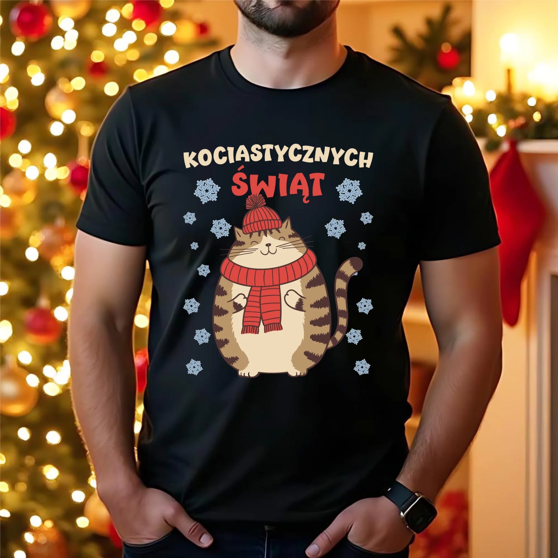 Koszulka męska świąteczna - prezent na święta - Kociastycznych świąt BN154 - StoryCups.pl