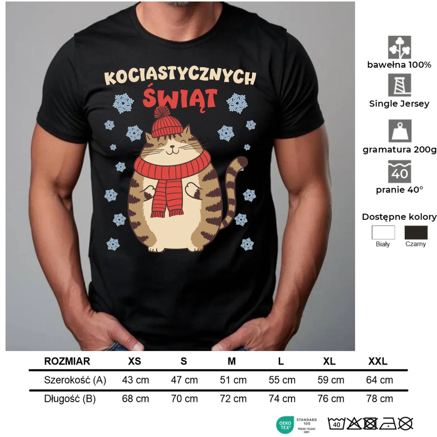 Koszulka męska świąteczna - prezent na święta - Kociastycznych świąt BN154 - StoryCups.pl