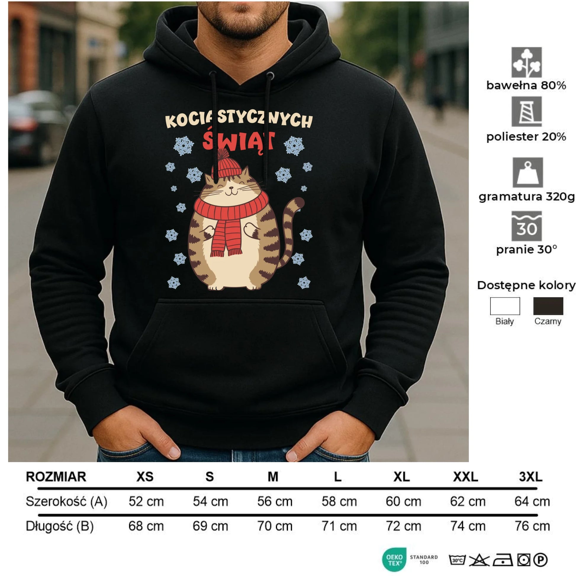 Bluza męska z kapturem świąteczna - prezent na święta - Kociastycznych świąt BN154 - StoryCups.pl