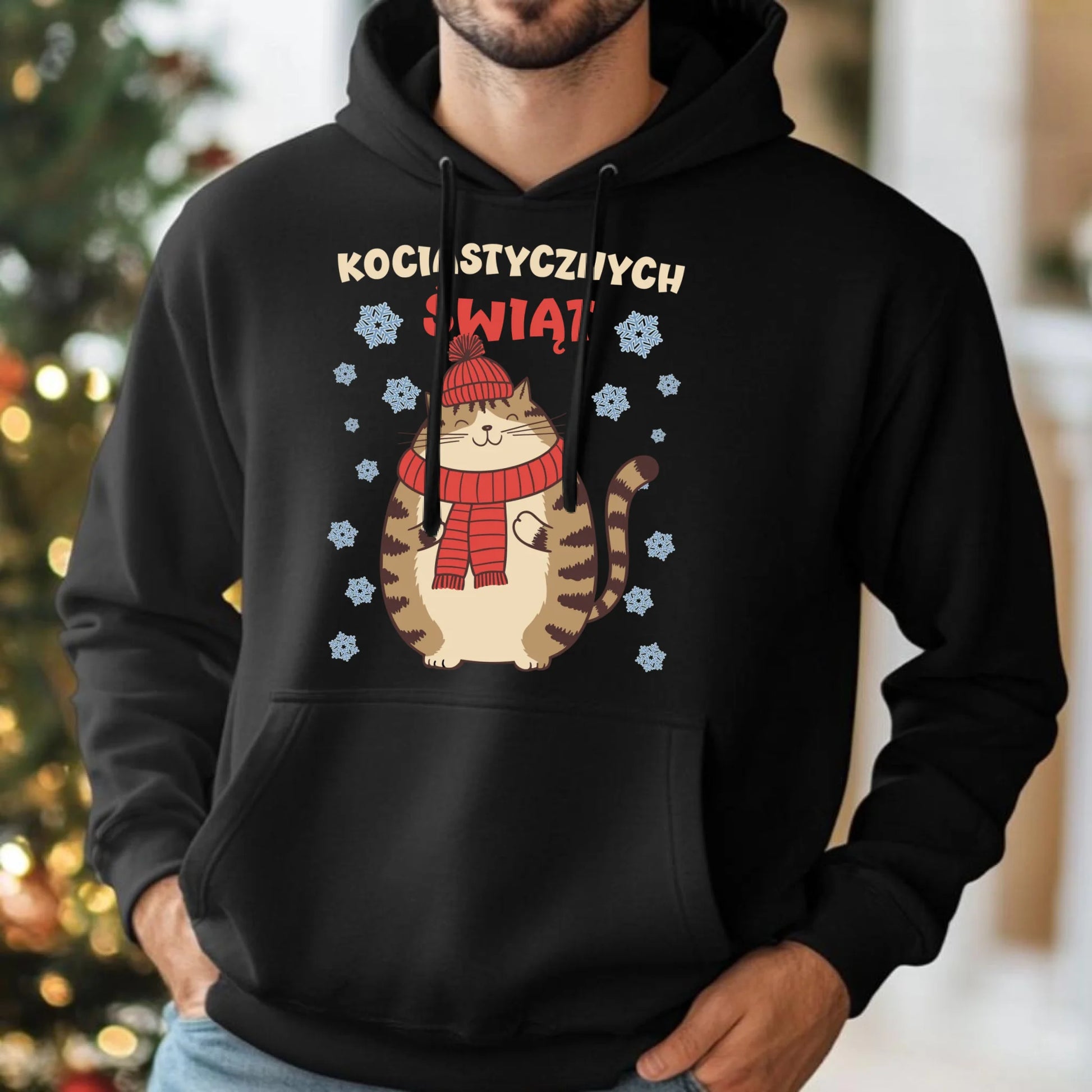Bluza męska z kapturem świąteczna - prezent na święta - Kociastycznych świąt BN154 - StoryCups.pl