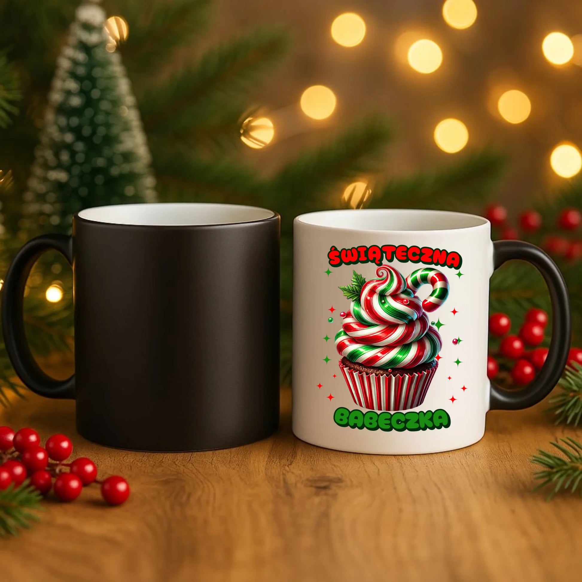 Kubek magiczny świąteczny - prezent dla niej na święta Świąteczna babeczka BN155 - StoryCups.pl