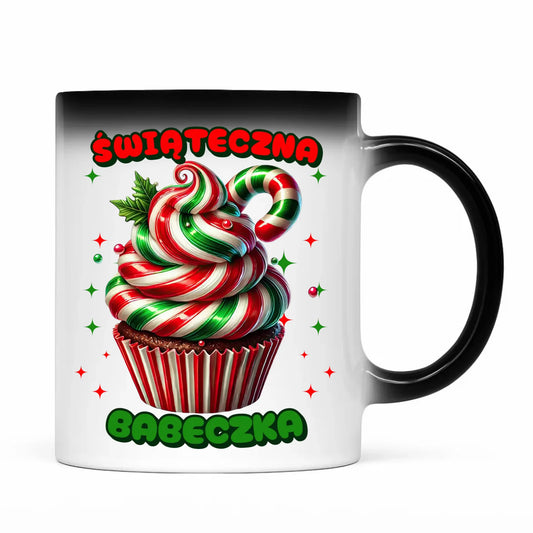 Kubek magiczny świąteczny - prezent dla niej na święta Świąteczna babeczka BN155 - StoryCups.pl