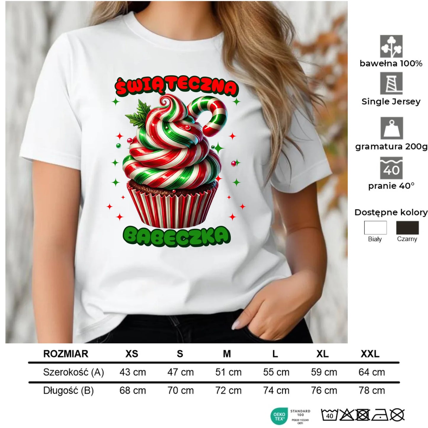 Koszulka damska świąteczna - prezent dla niej na święta Świąteczna babeczka BN155 - StoryCups.pl