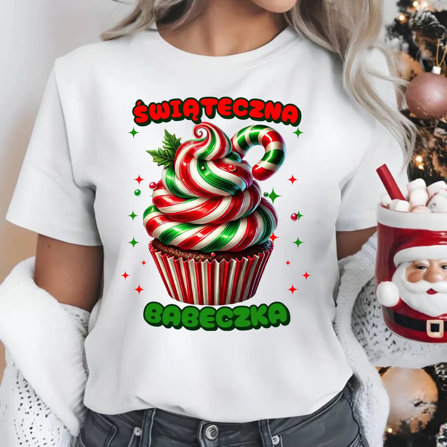 Koszulka damska świąteczna - prezent dla niej na święta Świąteczna babeczka BN155 - StoryCups.pl