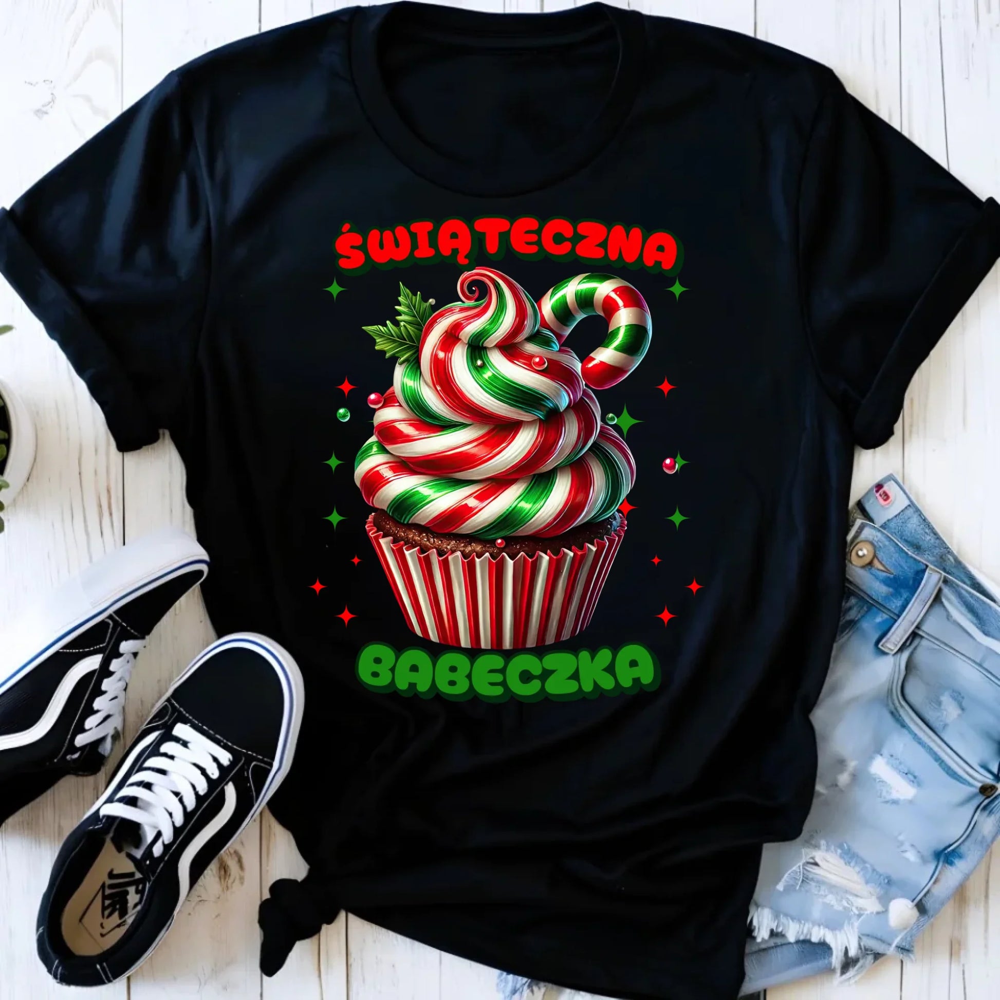 Koszulka damska świąteczna - prezent dla niej na święta Świąteczna babeczka BN155 - StoryCups.pl