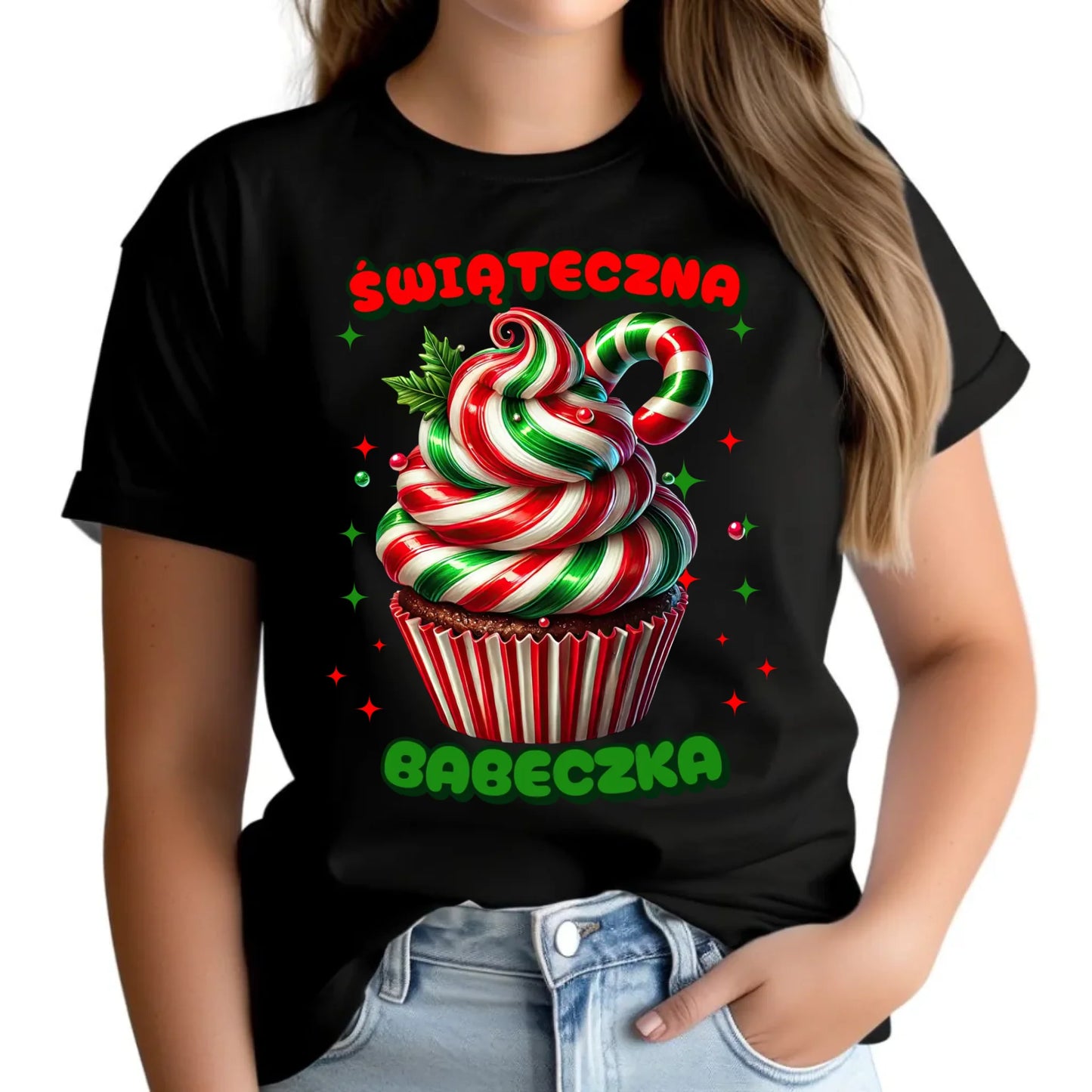 Koszulka damska świąteczna - prezent dla niej na święta Świąteczna babeczka BN155 - StoryCups.pl